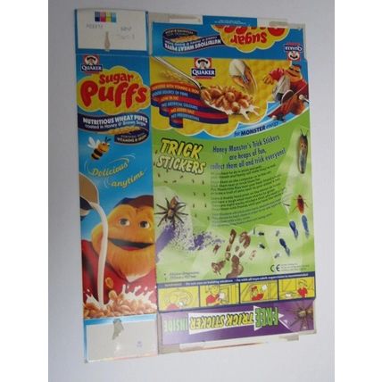 Quaker Sugar Puffs 1999 Cereal Box Trick Sticker 450g Box only