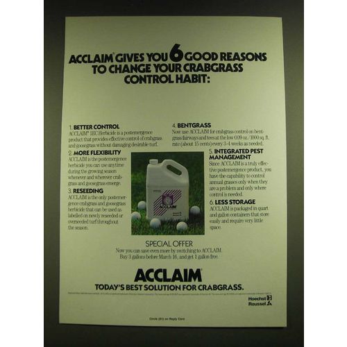 1990 Hoechst Roussel Acclaim 1EC Herbicide Ad - gives you 6 good Reasons