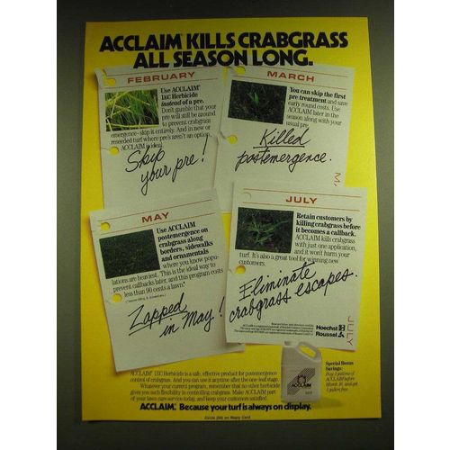 1990 Hoechst Roussel Acclaim 1EC Herbicide Ad - Acclaim kills crabgrass