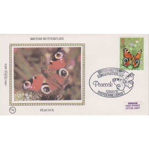 GB 1981 British Butterflies silk FDC Peacock British Butterfly Conservation pm