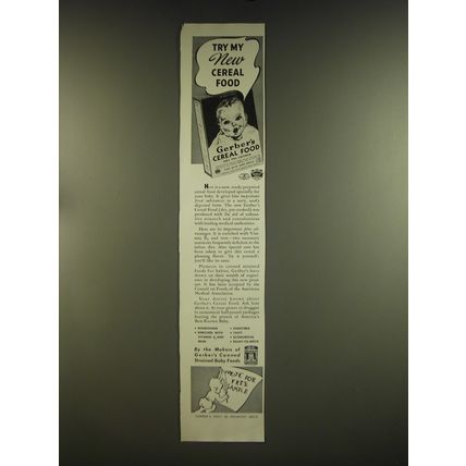 1939 Gerber's Cereal Food Ad - Try my new cereal food
