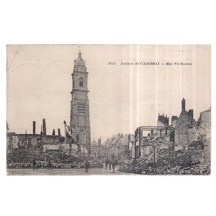 WW1 ruins, CAMBRAI, FRANCE used antique postcard. 1920 postmark (a)