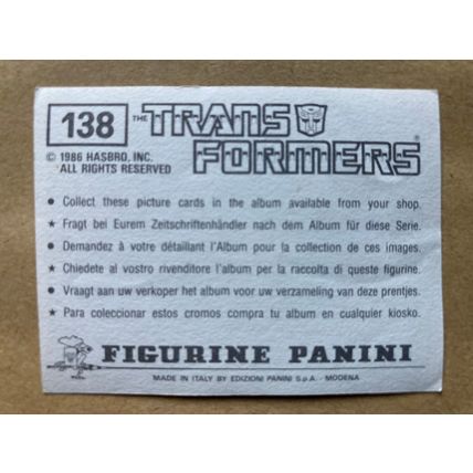 Transformers Sticker # 138 (A) unused 1986 Panini Hasbro