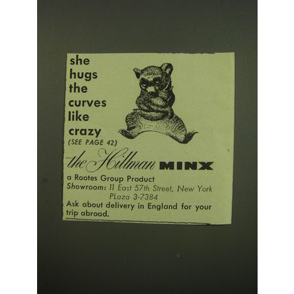 1949 Hillman Minx Car Advertisement - She hugs the curves like crazy