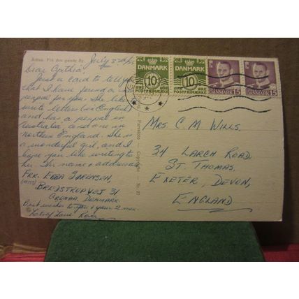 ARHUS FRA DEN GAMLE BY, DENMARK used vintage postcard 1954 pm