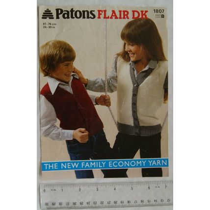 1980 Patons 1807 boys and girls waistcoats, Flair DK