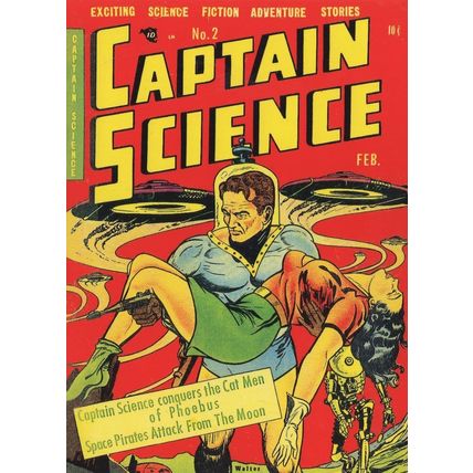 Captain Science 1950s Comic Book Space Moon Cat Pirates Postcard