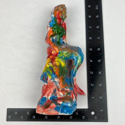 American Folk Art Mermaid Hand Painted Tye Tie-Dye Ceramic Statue Unique