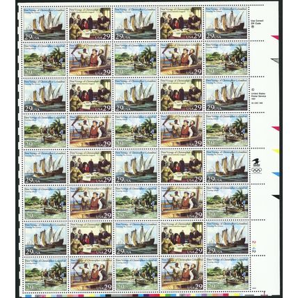 Voyage of Columbus Sheet of Forty 29 Cent Postage Stamps Scott 2623a