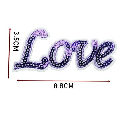 Love Bright Purple Sequin Iron On Patch Badge Badges Logo Motif 3.5 X 8.8CM P597