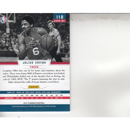 JULIUS "DR.J" ERVING LEGENDS 2013 AUTOGRAPHED MARQUEE PHILADELPHIA 76ERS HOF'ER