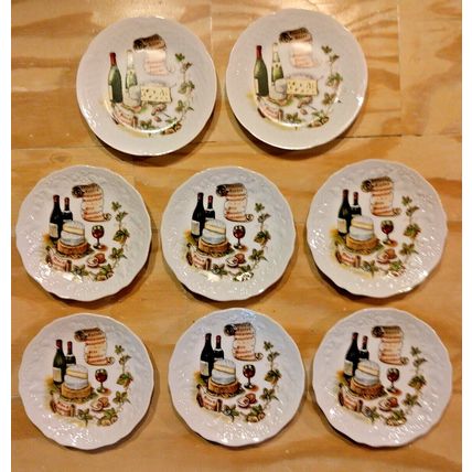 8 Collection Paris Porcelain France Cheeses Wine Fromage Appetizer 5 1/2" Plate