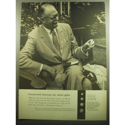 1958 De Beers Diamonds Ad - Treasured beyond all other gifts