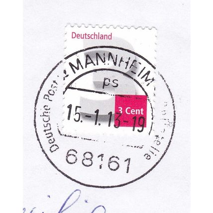 Mannheim postmark Germany 2013 on 3 cent VGC