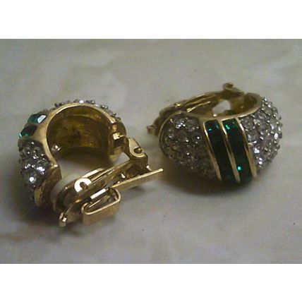 Earrings Emerald green and clear CZ clip on