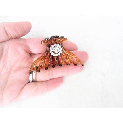 Smaller brown hair claw clip for fine, thin hair with crystals