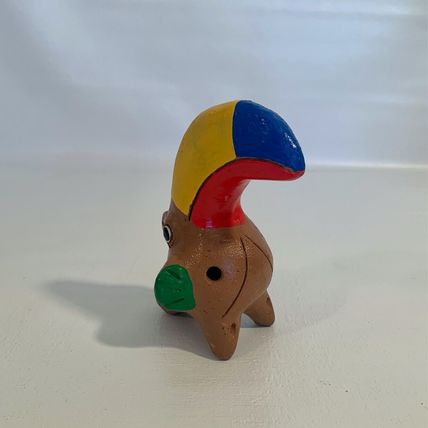 Vintage Ocarina Folk Art Clay Toucan Whistle 3 Head Flute Shape Shift Animal 5”