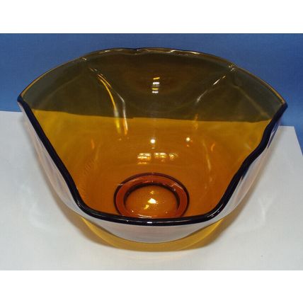 Vintage Indiana Glass Amber Tri-Top Salad Serving Bowl MCM 5.25" High 9" Wide