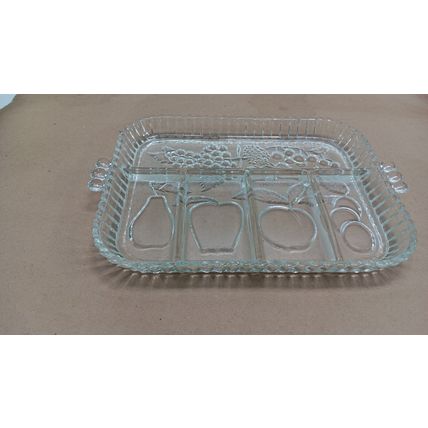 Vintage INDIANA GLASS Crystal Clear Divied Fruit Serving Tray Dish Pear Apple