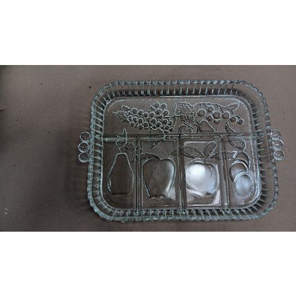 Vintage INDIANA GLASS Crystal Clear Divied Fruit Serving Tray Dish Pear Apple