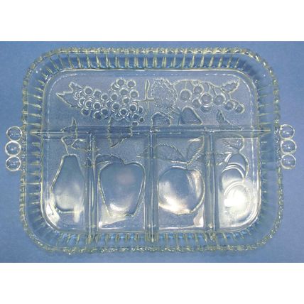 Vintage INDIANA GLASS Crystal Clear Divied Fruit Serving Tray Dish Pear Apple