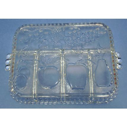 Vintage INDIANA GLASS Crystal Clear Divied Fruit Serving Tray Dish Pear Apple