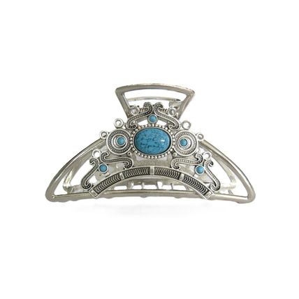 Large hair claw clip turquoise blue silver western design metal