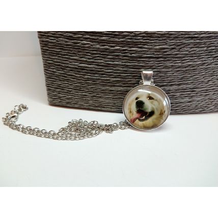 Lovable Golden Retriever Glass Cabochon Dog Pendant Silver Necklace Gift