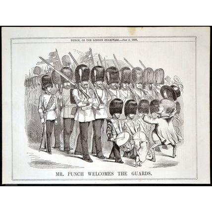 MR. PUNCH WELCOMES THE GUARDS 1856 Queen’s Guards PUNCH CARTOON PAGE