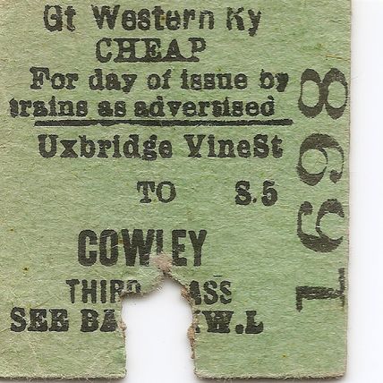 G.W.R. Edmondson Ticket - Uxbridge Vine Street to Cowley