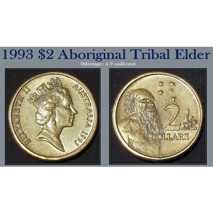 Australia 1993 $2 Coin Aboriginal Elder - Circulated [low mintage] (1a1)