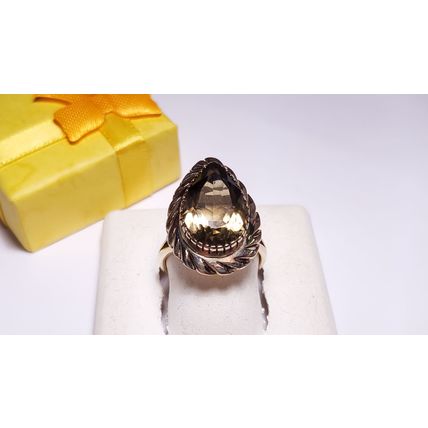 Estate 7.5ct Natural Pear Cut Smokey Topaz Victorian Style 14Kt Y/Gold Ring21003