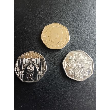 2 x king charles commemorative 50p coins cathedral and memorial