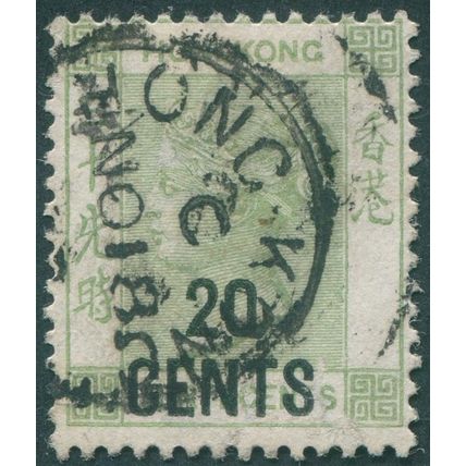 Hong Kong 1891 20c on 30c yellowish-green SG48 used