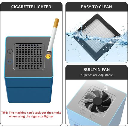 Aluminum Housing Smokeless Ashtray, Multifunctional 3 in 1 Portable Smoke Ashtra