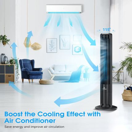 115° Oscillating Modern Tower Fan for Bedroom, 43'' Standing Fan with Remote, 7.