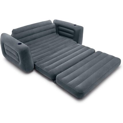 Intex Inflatable Pull-Out Sofa: Velvety Surface, 2-In-1 Valve, Cupholder, 46" X