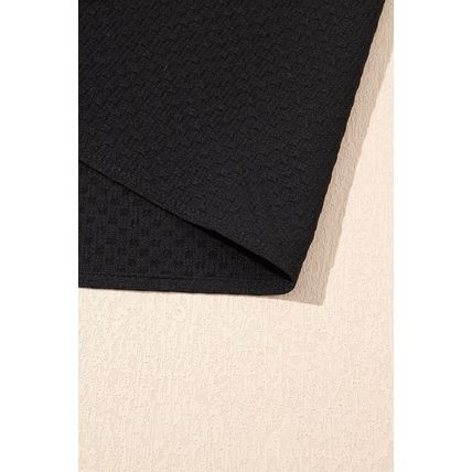 Black Feather Bubble Sleeve Patchwork Textured Blouse