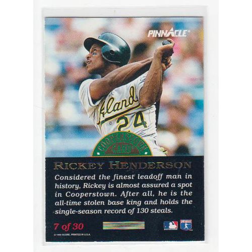 1993 Pinnacle Cooperstown Rickey Henderson baseball card #7 –HOF- Athletics