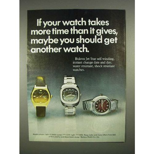 1973 Bulova Jet Star Watch Ad - 12620, 11634, 11630