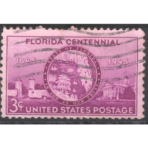 USA 1945 - SG924 - 3c purp Gates Of St Augustine, State Seal and Capital - used