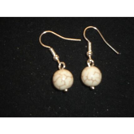 Natural veined round white Howlite swing earrings