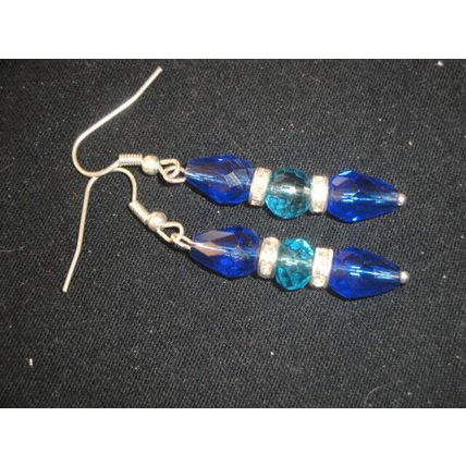 Elegant twin navy blue faceted pearcut baby blue & clear crystal glass earrings