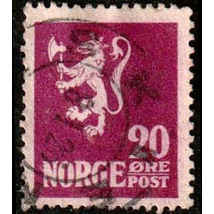 Norway 1922 National Arms Lion 20ore Used Stamp.