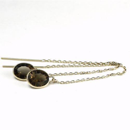 Smoky Quartz, 14KY Gold Threader Earrings, E005