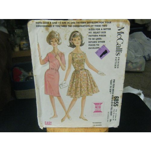 McCall's 6855 Pre-Teen Dress with Slim or Full Skirts Pattern - Size 8 & 10