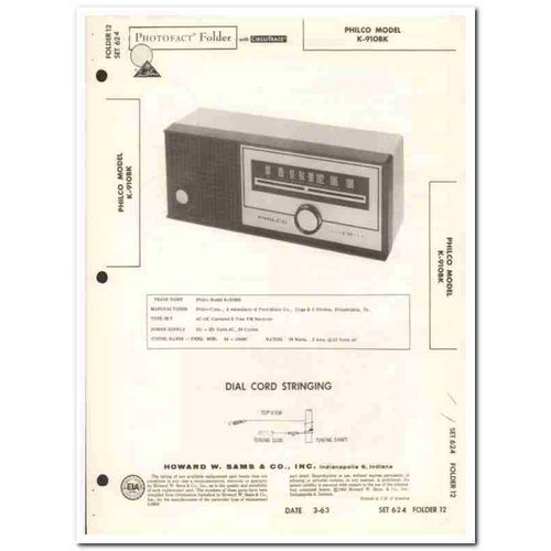 philco model k-910bk 6-tube fm radio receiver sams photofact manual