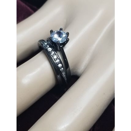 Dahlia Wedding Band AAA Stellux CZ & Black Gold