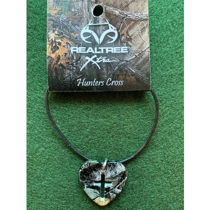 Camouflage Heart Cross Necklace, Realtree, Hunters Cross