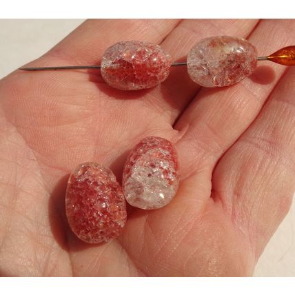 4 Egg Shape Crackle Glass Givre Beads 20x15mm Rusty Red Vintage bd097